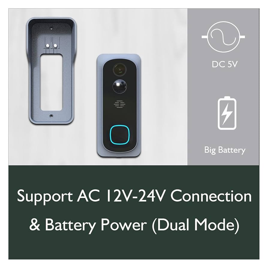 3MP Video Doorbell Camera WiFi IP65 Waterproof Battery AC